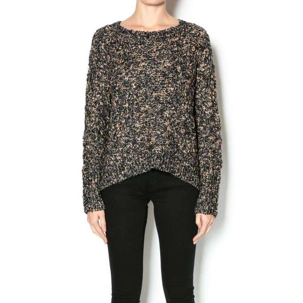 Michael Stars Crop Fisherman Sweater, leather elbow - Size XS